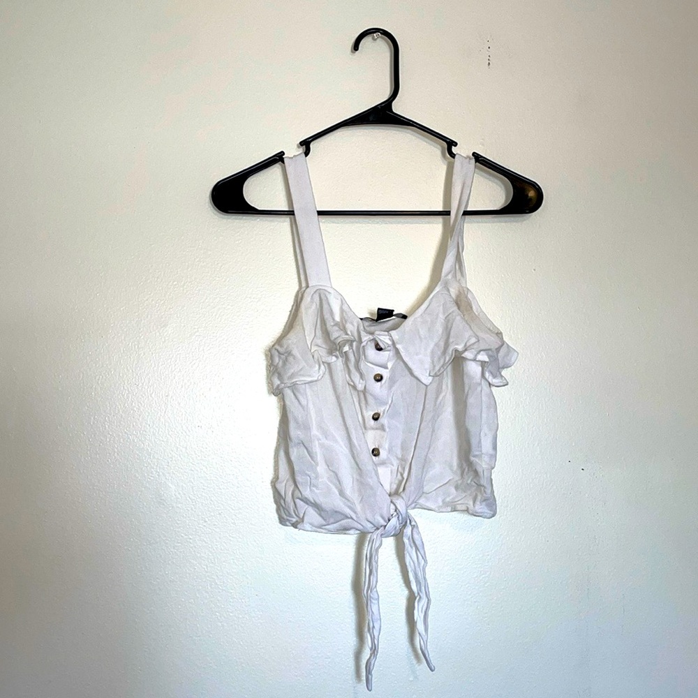 Forever 21 | White Ruffle Front Tie Tank Top